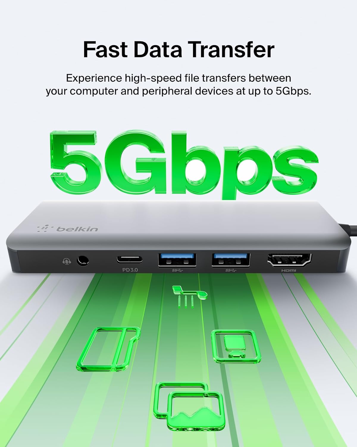 Belkin USB C Hub, 7-in-1 MultiPort Adapter Dock with 4K HDMI, USB-C 100W PD Pass-Through Charging, 2 x USB A, 3.5mm Audio, SD 3.0 Slot and Micro SD 3.0 for MacBook Pro, Air, iPad Pro, XPS and More