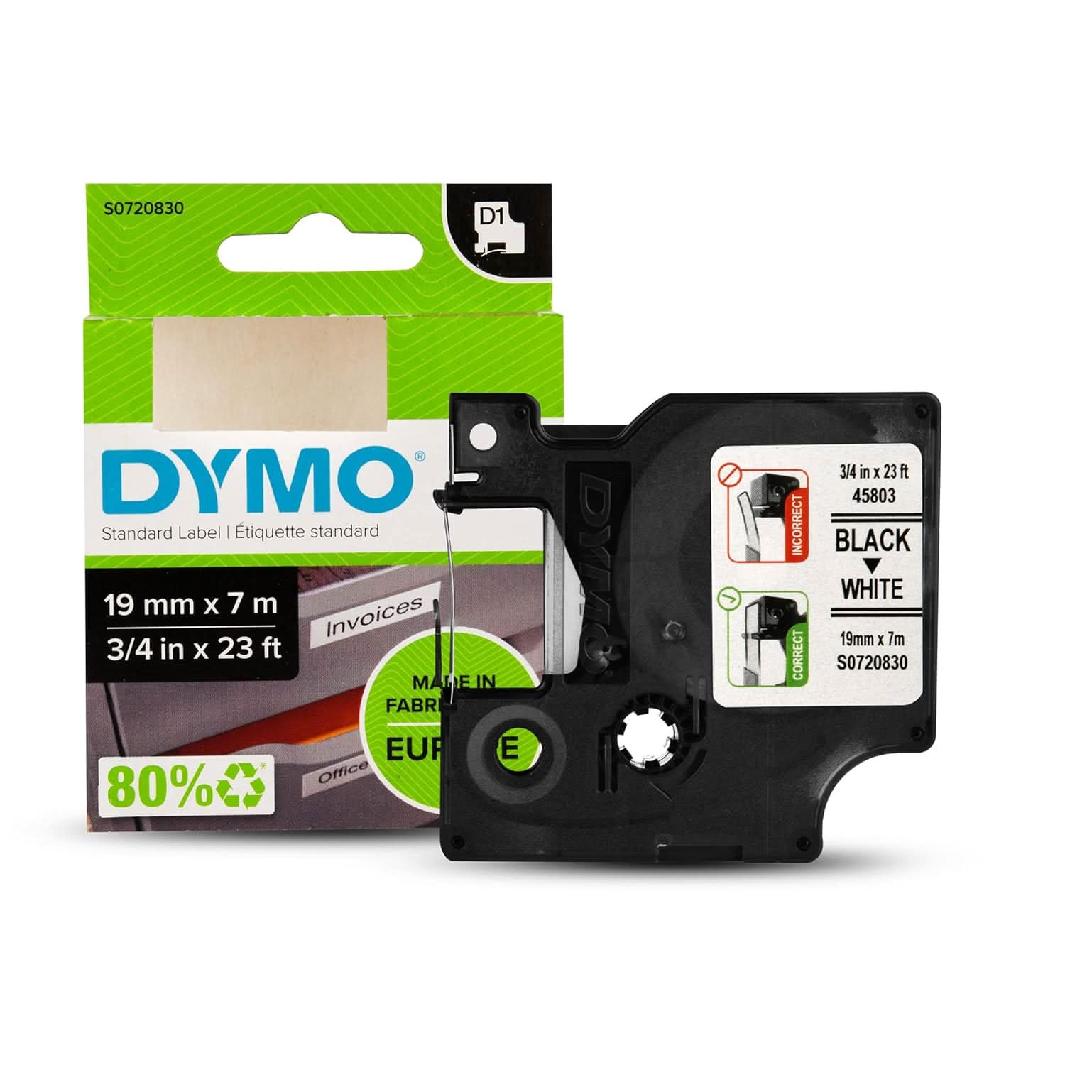 DYMO AUTHENTIC D1 LABELS, BLACK PRINT ON WHITE TAPE, 19MM X 7M, SELF-ADHESIVE LABELS FOR LABELMANAGER & MOBILELABELER LABEL PRINTERS
