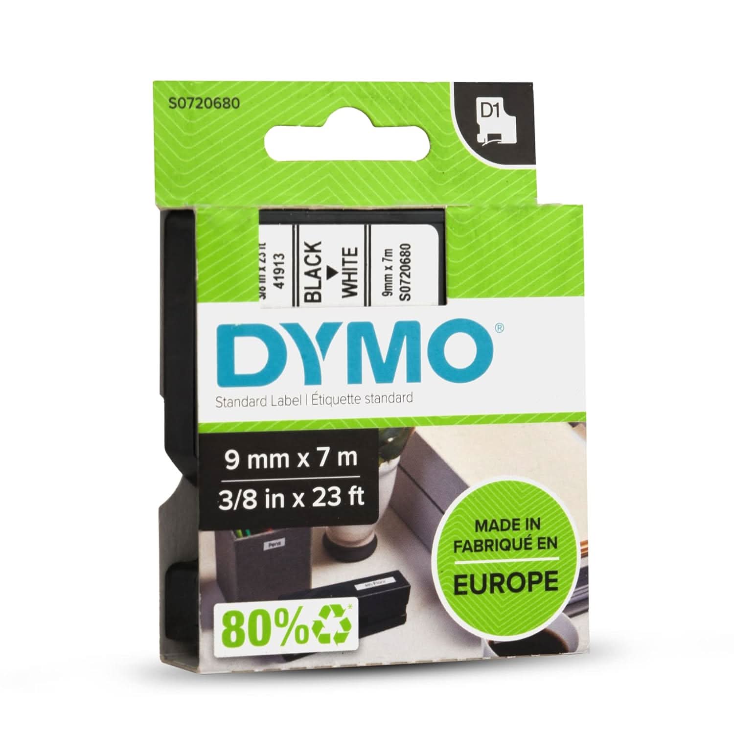 DYMO AUTHENTIC D1 LABELS, 9MM X 7M ROLL, BLACK PRINT ON WHITE TAPE, SELF-ADHESIVE LABELS FOR LABELMANAGER & MOBILELABELER LABEL PRINTERS