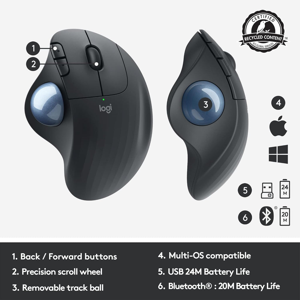 Logitech Ergo M575 Wireless Bluetooth Trackball Mouse for Windows and Mac - Black