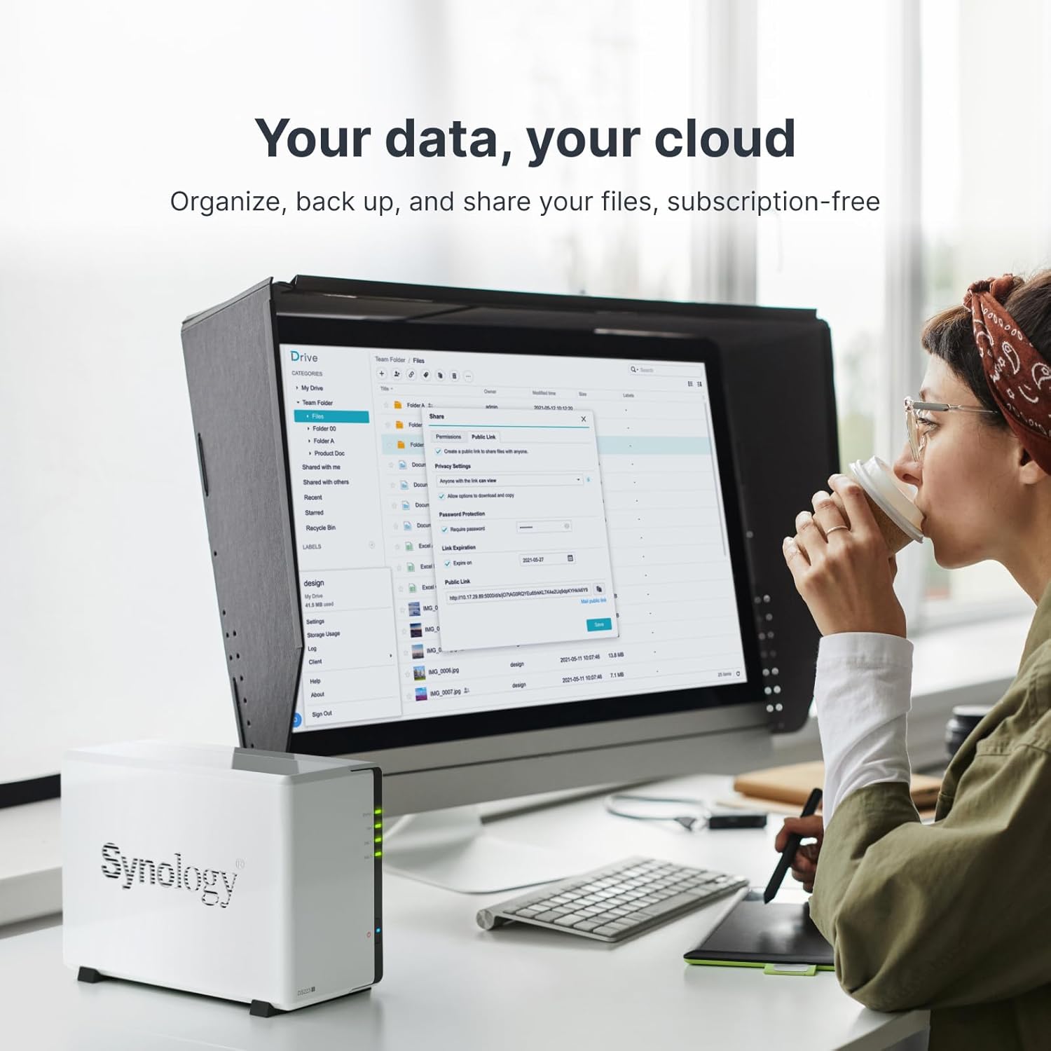 Synology DiskStation DS223J 2-Bay Network Attached Storage Enclosure Drive - White