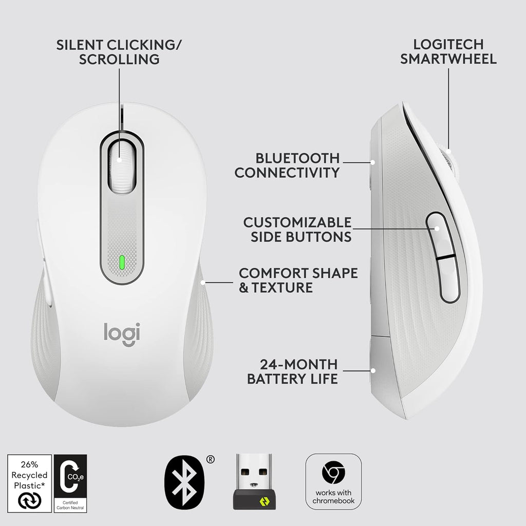 Logitech Signature M650 Optical Wireless Mouse - White