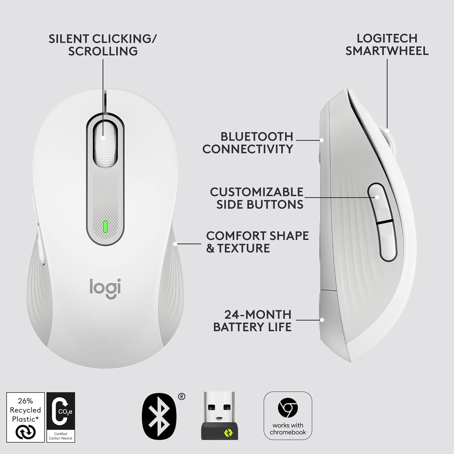 Logitech Signature M650 Optical Wireless Mouse - White