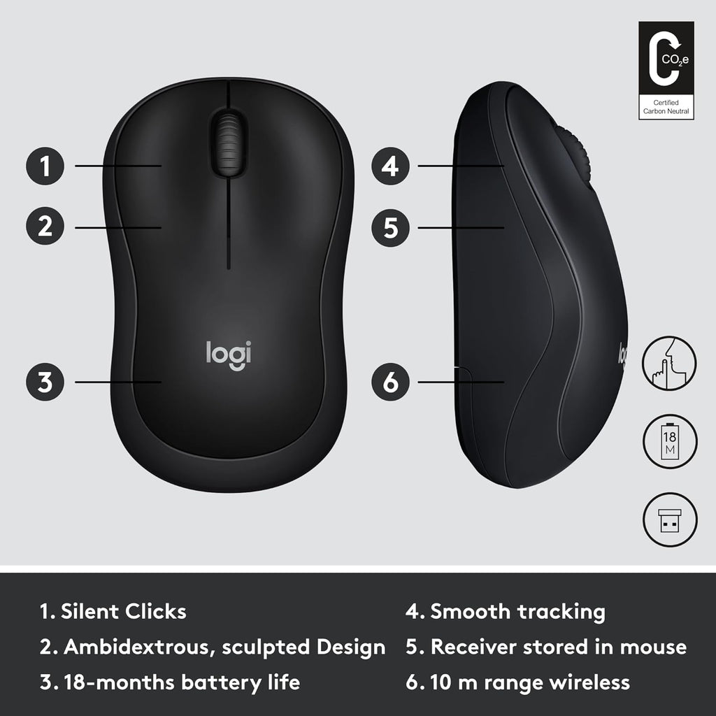 Logitech M220 1000DPI 2.4GHz Silent Wireless Mouse - Charcoal