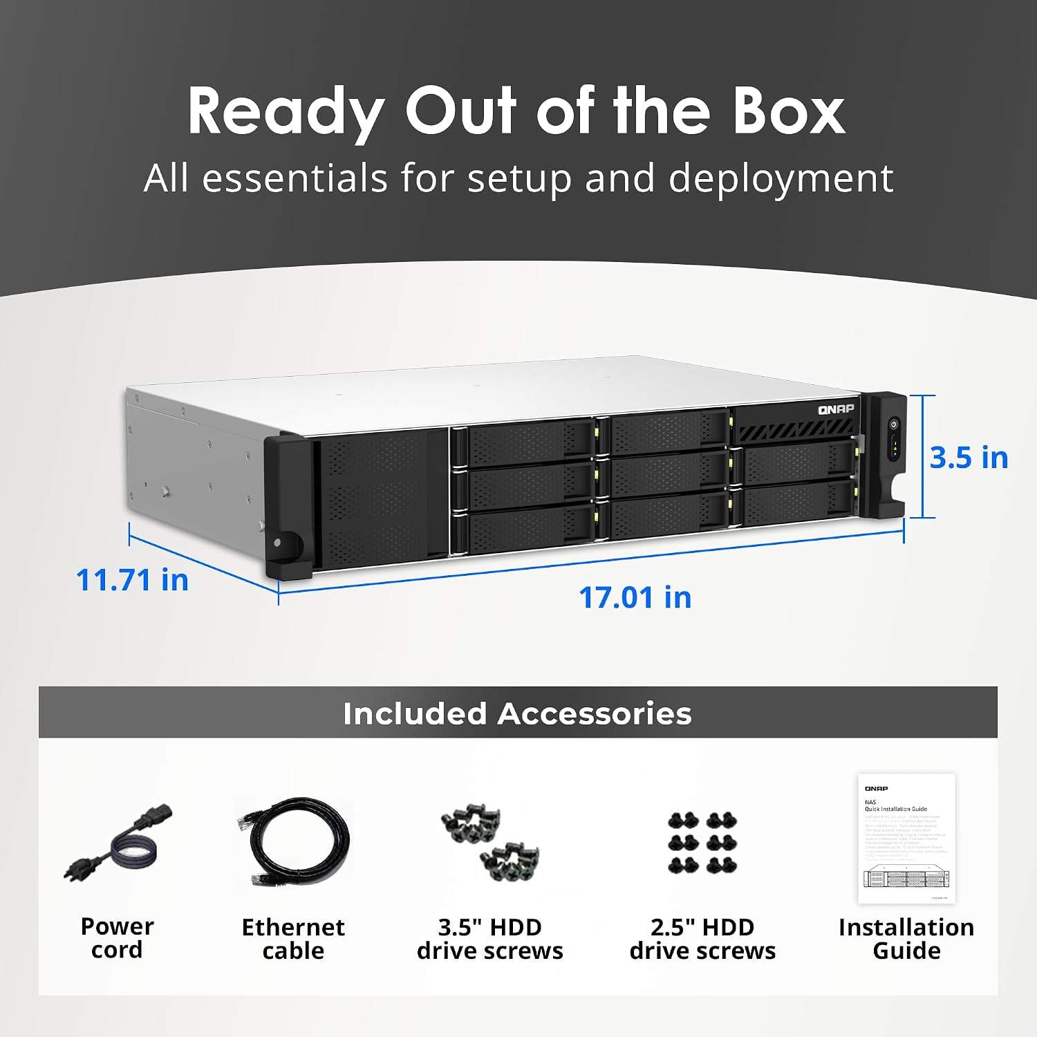 A 4-bay enterprise server shown on a dark gray and white background with dimension lines indicating 11.71 in width, 17.