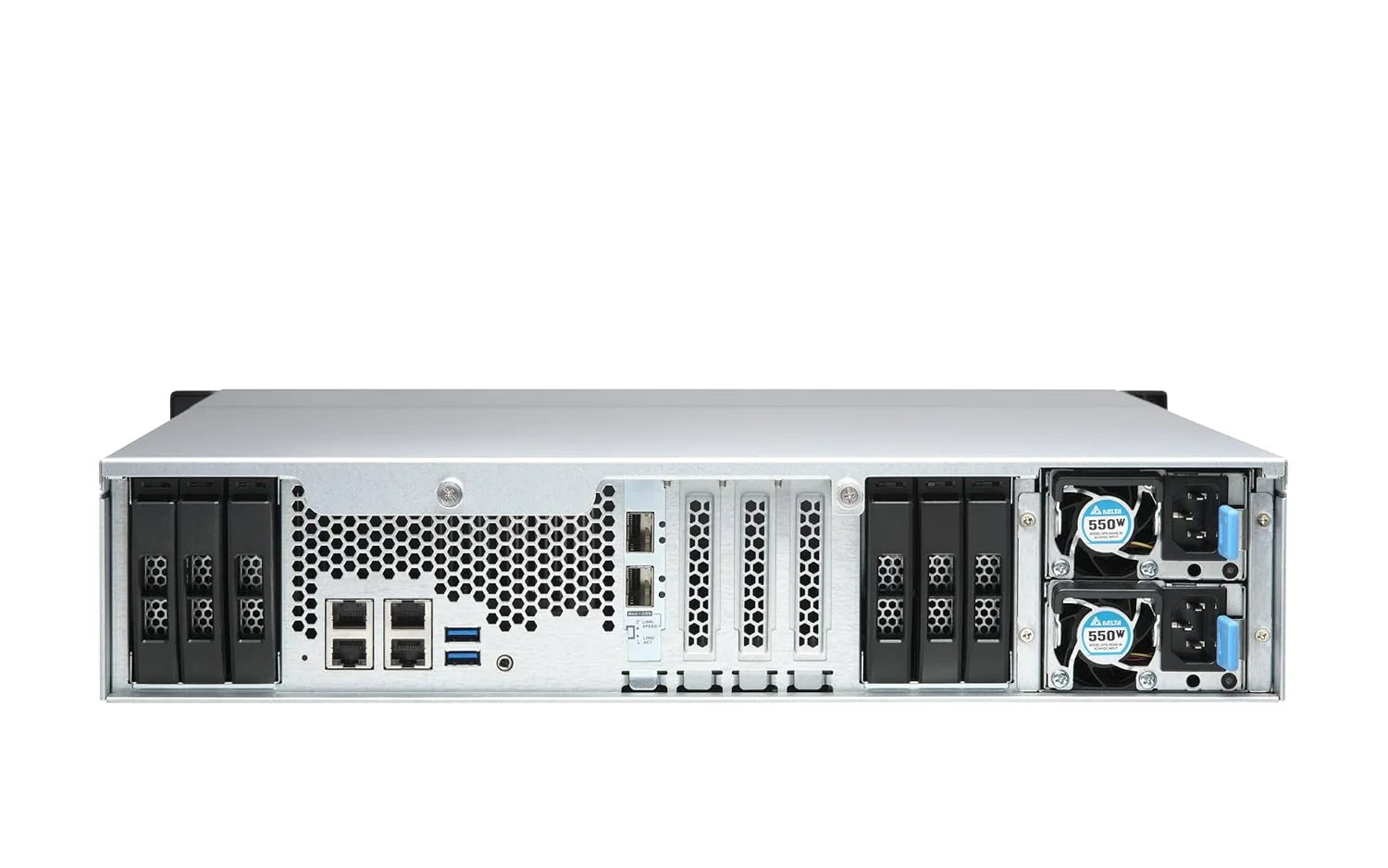 Network switch with multiple ports on a white background