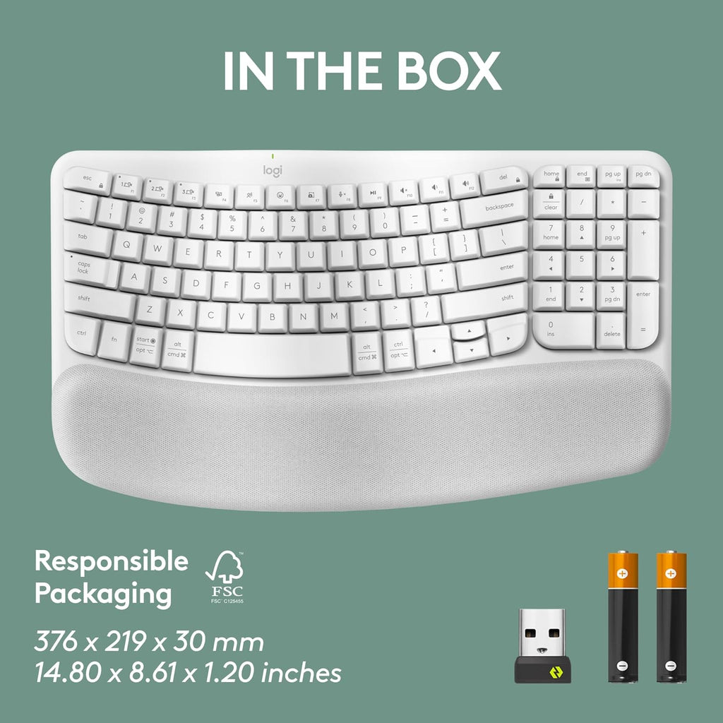 Logitech Ergo Series Wave Keys Wireless Ergonomic Keyboard with Cushioned Palm Rest - Off White