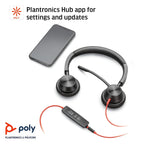 POLY Blackwire 3225 USB-C Wired Headphone with Noise Cancelling Boom Mic - Black