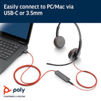 Poly Blackwire BW3225 USB-C+USB-C/A Wired Headphone with Noise Cancelling Boom Microphone