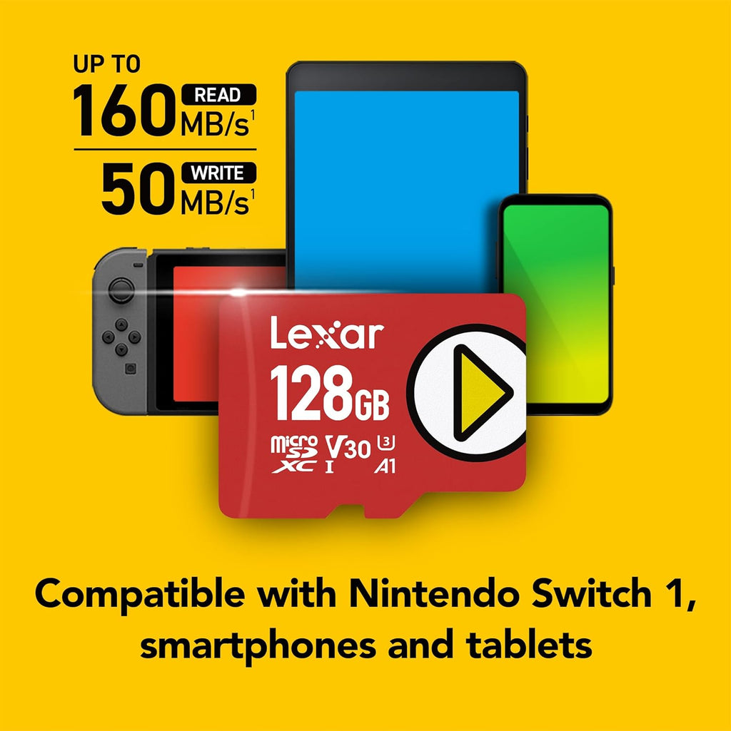 Lexar 512GB PLAY micro SD Card, UHS-I, C10, U3, V30, A2, Full HD, 4K, Up to 205/140 MB/s microSDXC Memory Card, Expanded Storage for Nintendo-Switch 1, Gaming, Smartphones, Tablets (LMSPLAY512G-BNSNU)