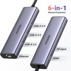 UGREEN 6-in-1 USB-C Multiport Docking Station 1000Mbps Ethernet 4K HDMI 100W PD 3x USB-A 3.0 MacBook iPad Pro Surface Laptop 15598