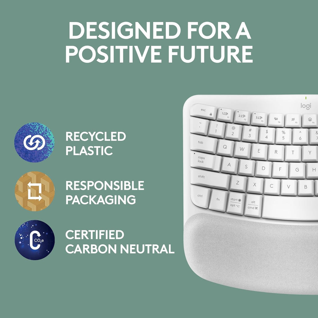 Logitech Ergo Series Wave Keys Wireless Ergonomic Keyboard with Cushioned Palm Rest - Off White