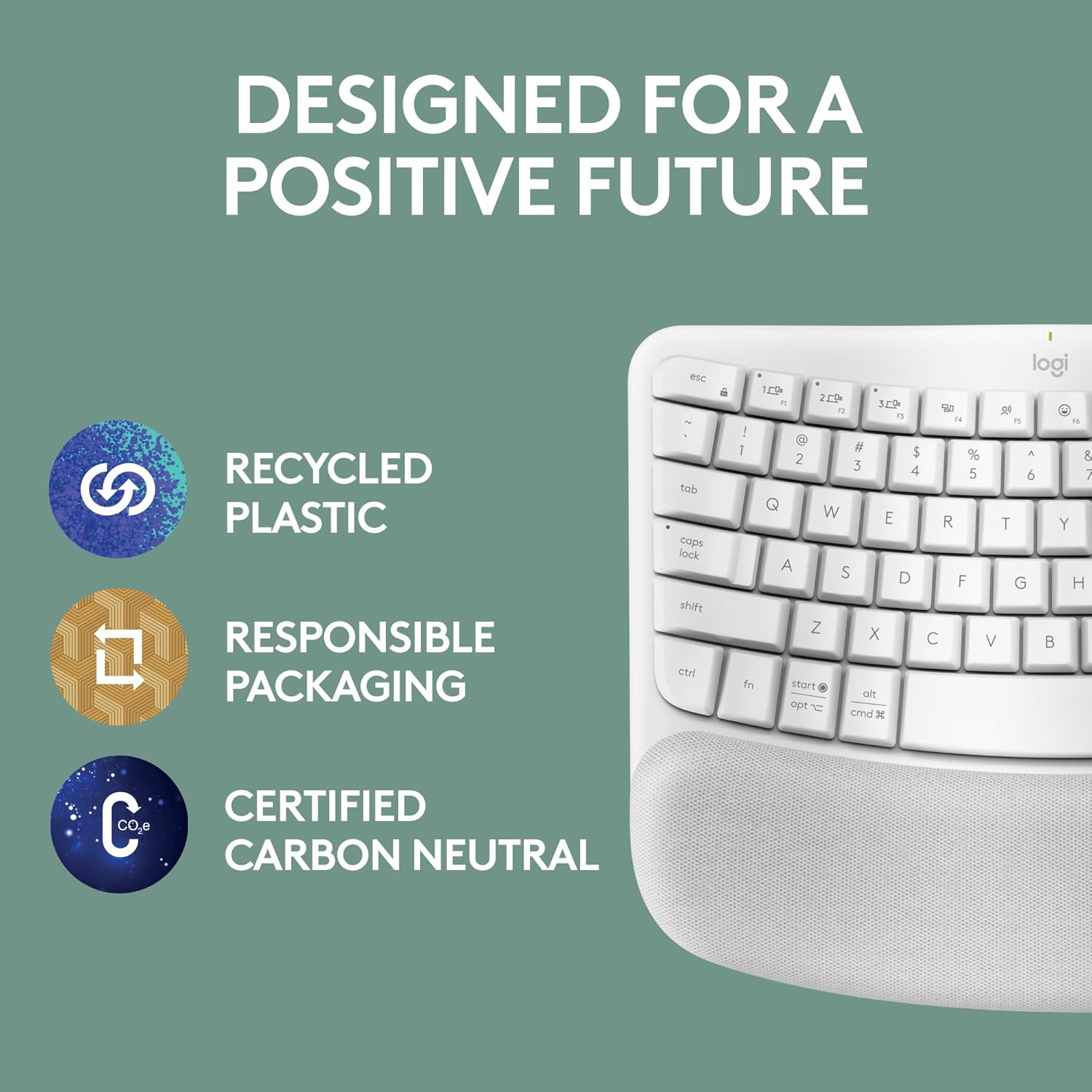 Logitech Ergo Series Wave Keys Wireless Ergonomic Keyboard with Cushioned Palm Rest - Off White
