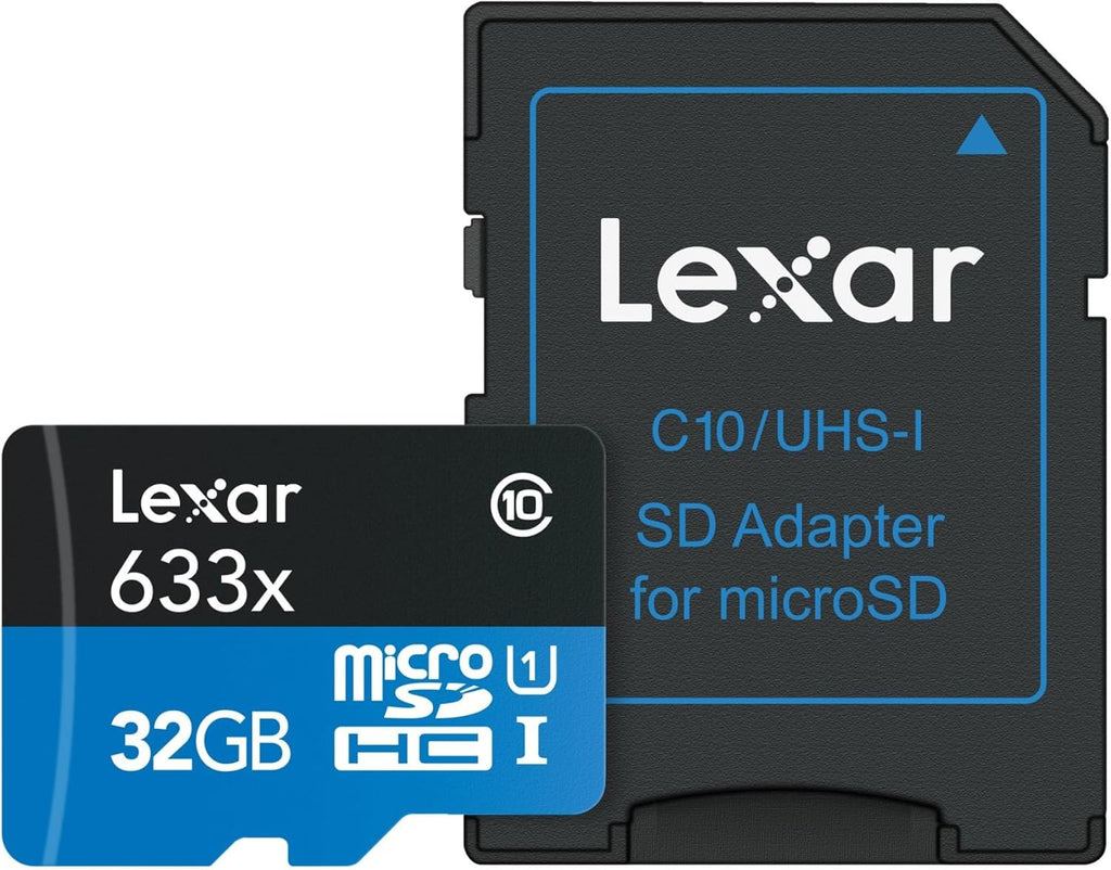 Lexar High-Performance 633x 32GB microSDHC UHS-I Card w/ SD Adapter, Up To 100MB/s Read, for Smartphones, Tablets, and Action Cameras