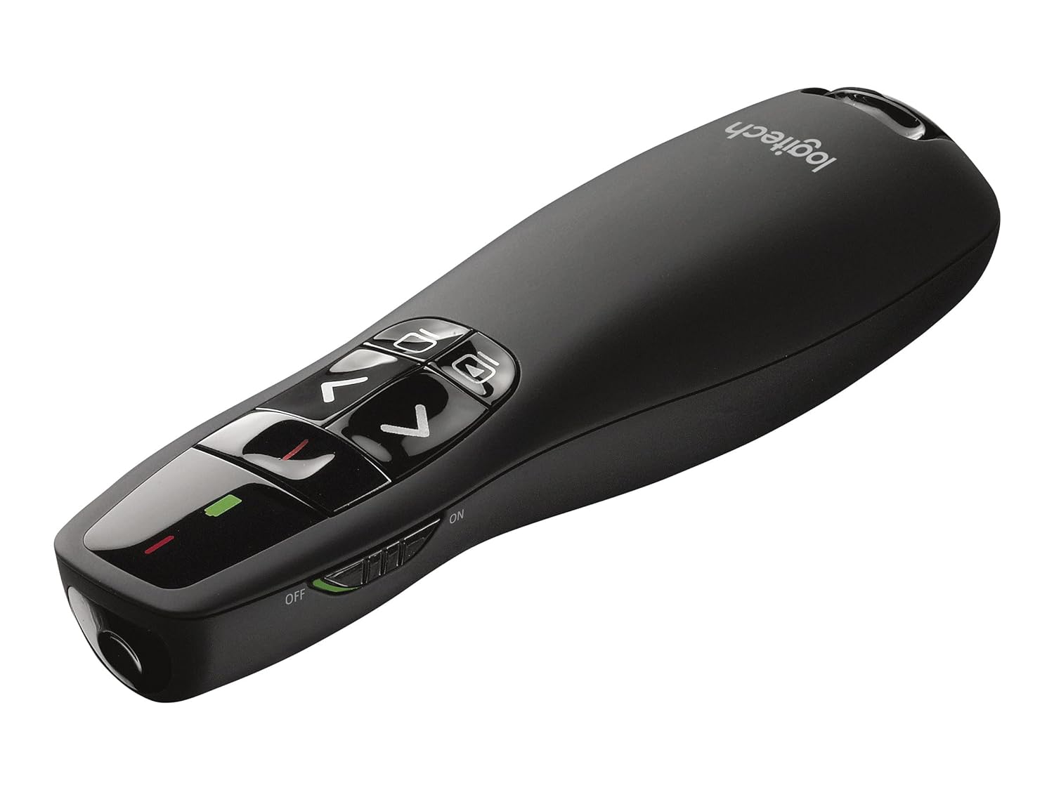 Black laser pointer with buttons on a white background