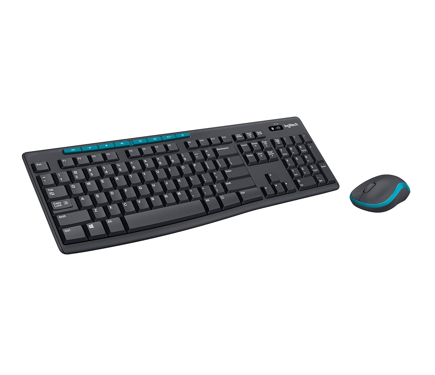 Black keyboard and mouse set on a white background