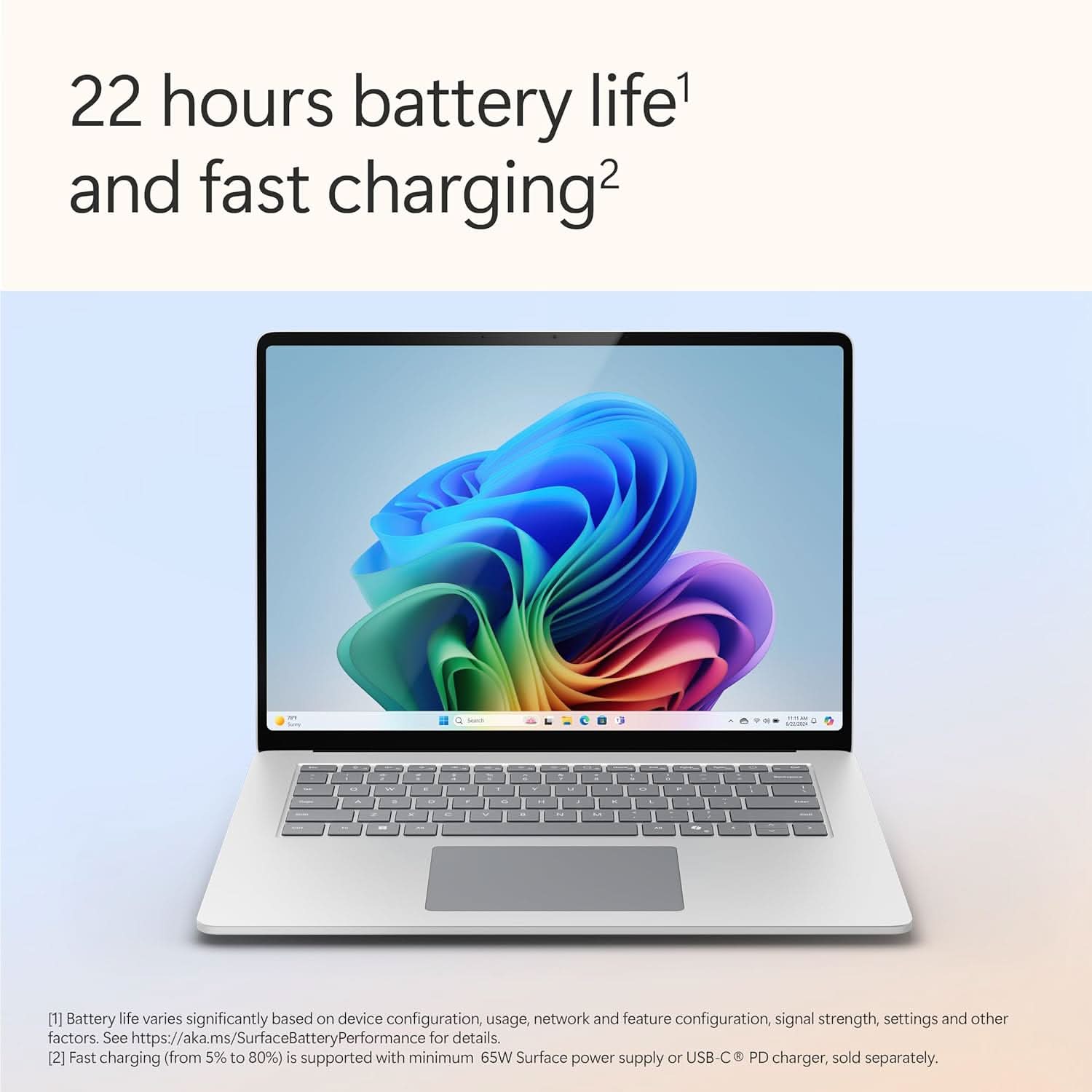 MICROSOFT NEW SURFACE LAPTOP (7TH EDITION) - WINDOWS 11 HOME COPILOT + PC - 15 LCD PIXELSENSE TOUCHSCREEN - QUALCOMM SNAPDRAGON X ELITE (12 CORE) - 16GB RAM - 256GB SSD - PLATINUM - ZHG-00023