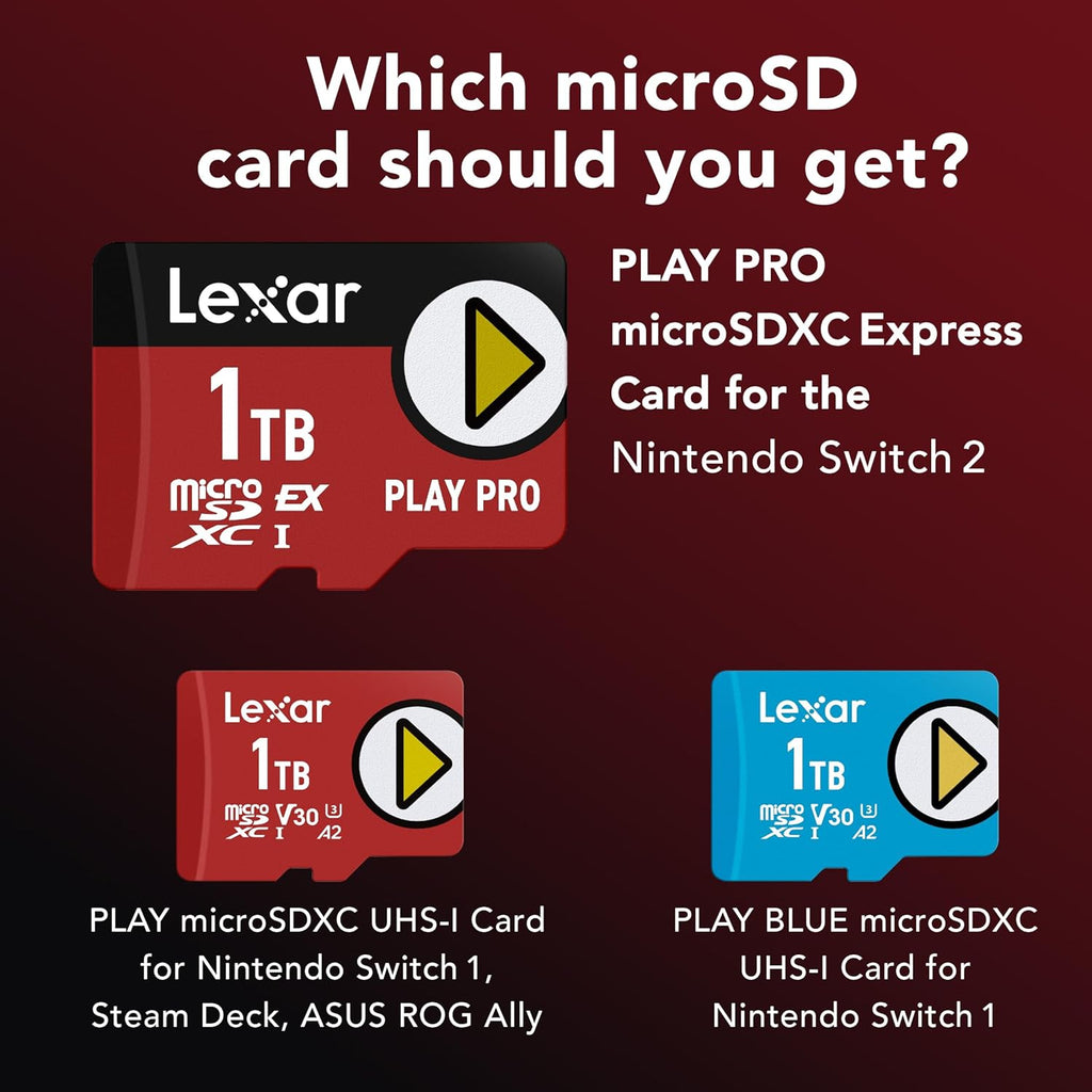 Lexar Play PRO microSD Express Card, UHS-I, C10, U3, V30, Full HD, 4K, Up to 900/600 MB/s Memory Card, Compatible w/Nintendo-Switch 2, ASUS ROG Ally, Steam Deck, Gaming (LMSXPS0256G-BNNNU)