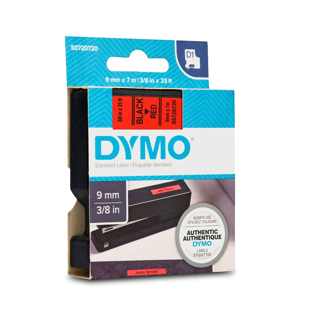 DYMO AUTHENTIC D1 LABELS, 9MM X 7M ROLL, BLACK PRINT ON RED TAPE, SELF-ADHESIVE LABELS FOR LABELMANAGER & MOBILELABELER LABEL PRINTERS