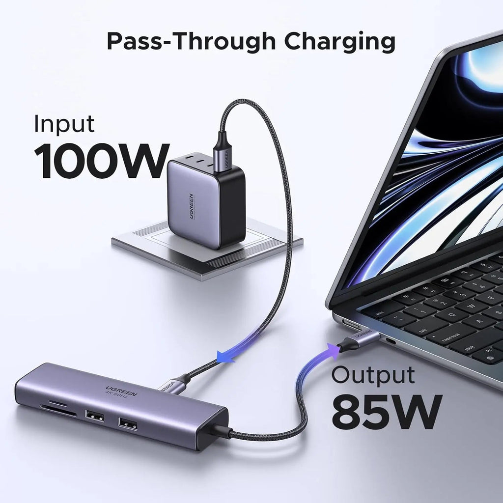 UGREEN 7-in-1 Multi-Functional Adapter 4K 60Hz HDMI Gigabit Ethernet 2 USB 3.0 100W PD SD/TF MacBook Dell Surface (60515)