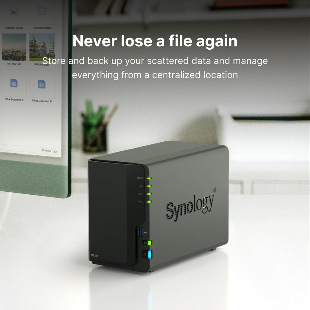 Synology DiskStation DS223 2-Bay Network Attached Storage Enclosure Drive - Black