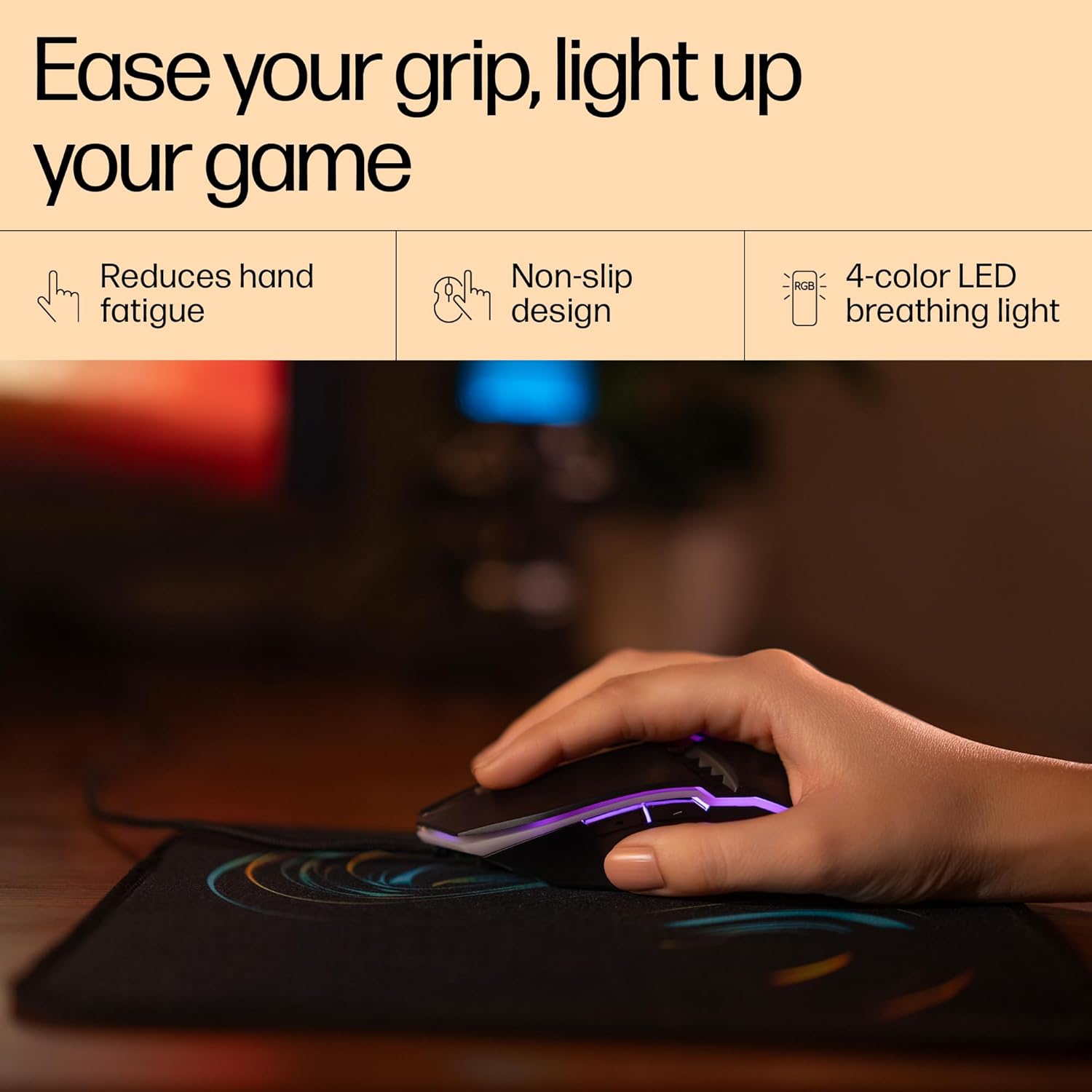 HP M270 3200DPI USB Wired Optical RGB Backlit Gaming Mouse - Black