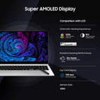 Laptop with Super AMOLED display features on a dark background