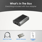 Adapter with included components on a gray background