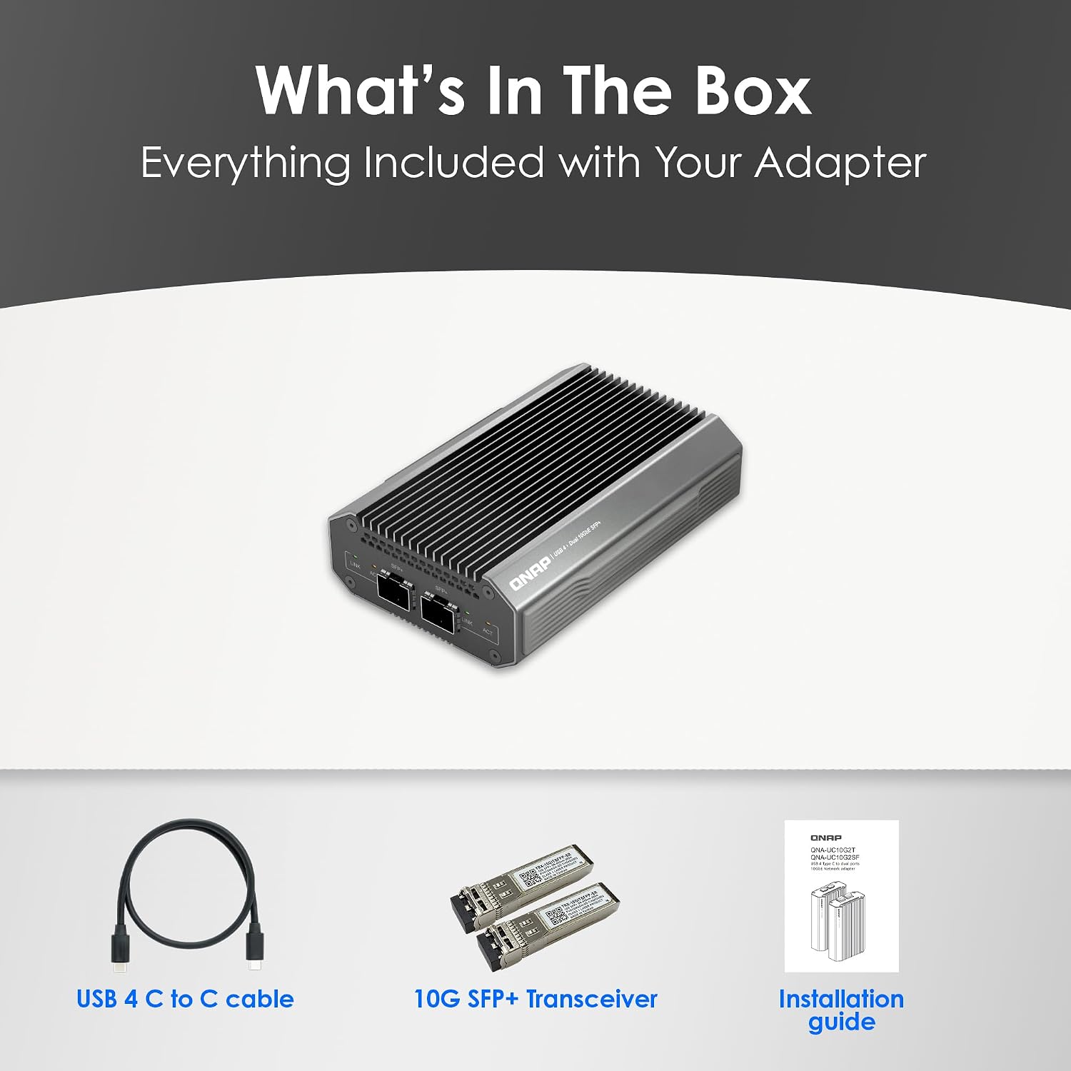 Adapter with included components on a gray background