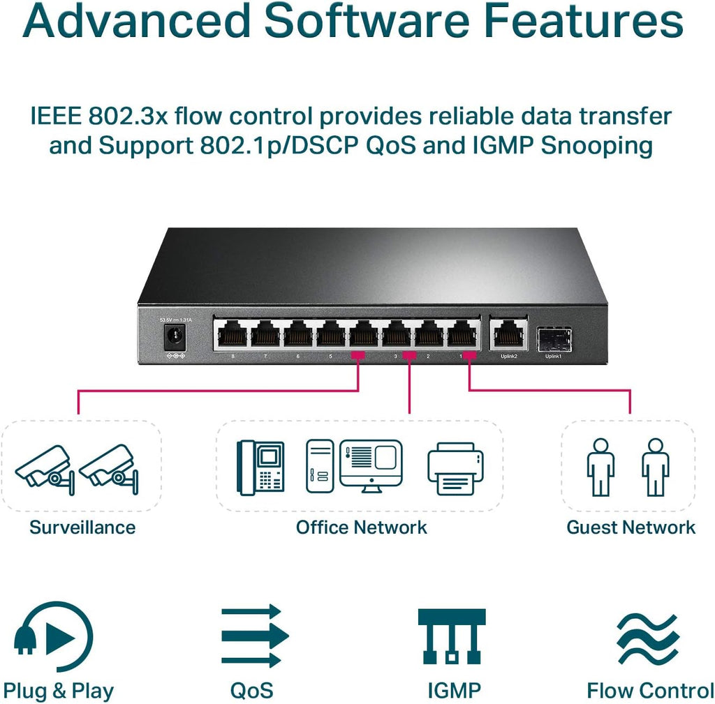 TP-Link TL-SG1210P 10-Port Gigabit Desktop Switch with 8-Port PoE+ (Desktop/Wall-Mount)