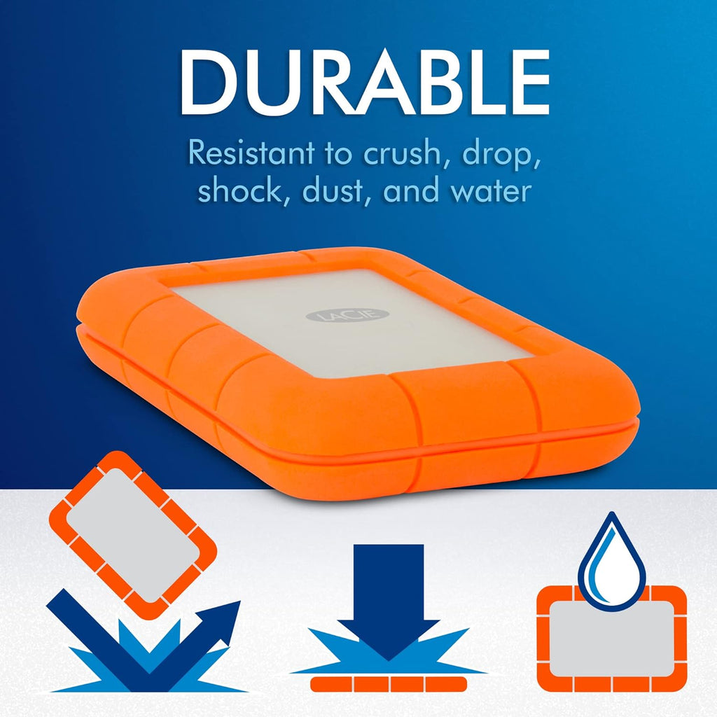 LaCie Rugged USB-C 4TB Portable External Hard Drive with 2-Year Data Recovery Service
