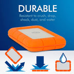 LaCie Rugged USB-C 4TB Portable External Hard Drive with 2-Year Data Recovery Service