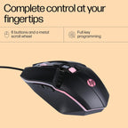 HP M270 3200DPI USB Wired Optical RGB Backlit Gaming Mouse - Black