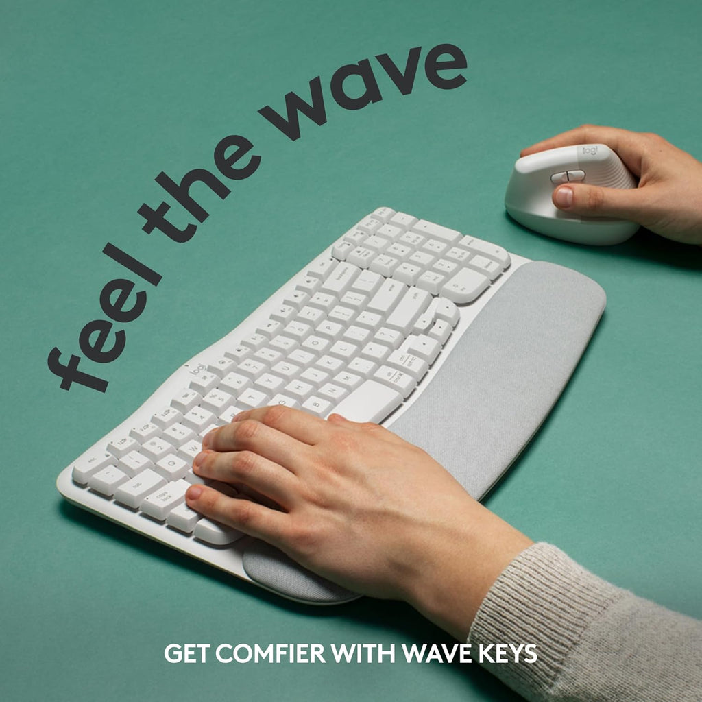 Logitech Ergo Series Wave Keys Wireless Ergonomic Keyboard with Cushioned Palm Rest - Off White