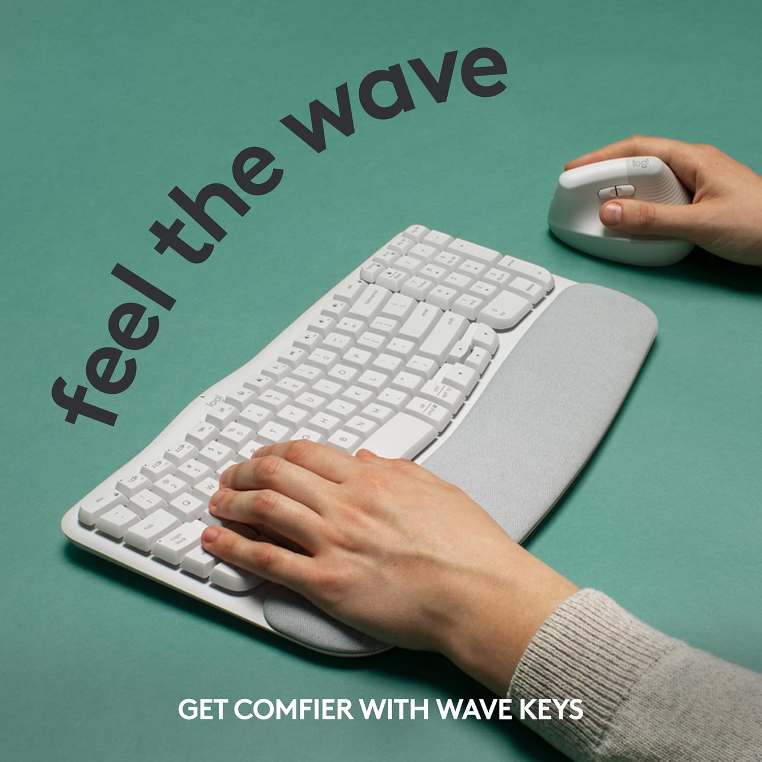 Logitech Ergo Series Wave Keys Wireless Ergonomic Keyboard with Cushioned Palm Rest - Off White