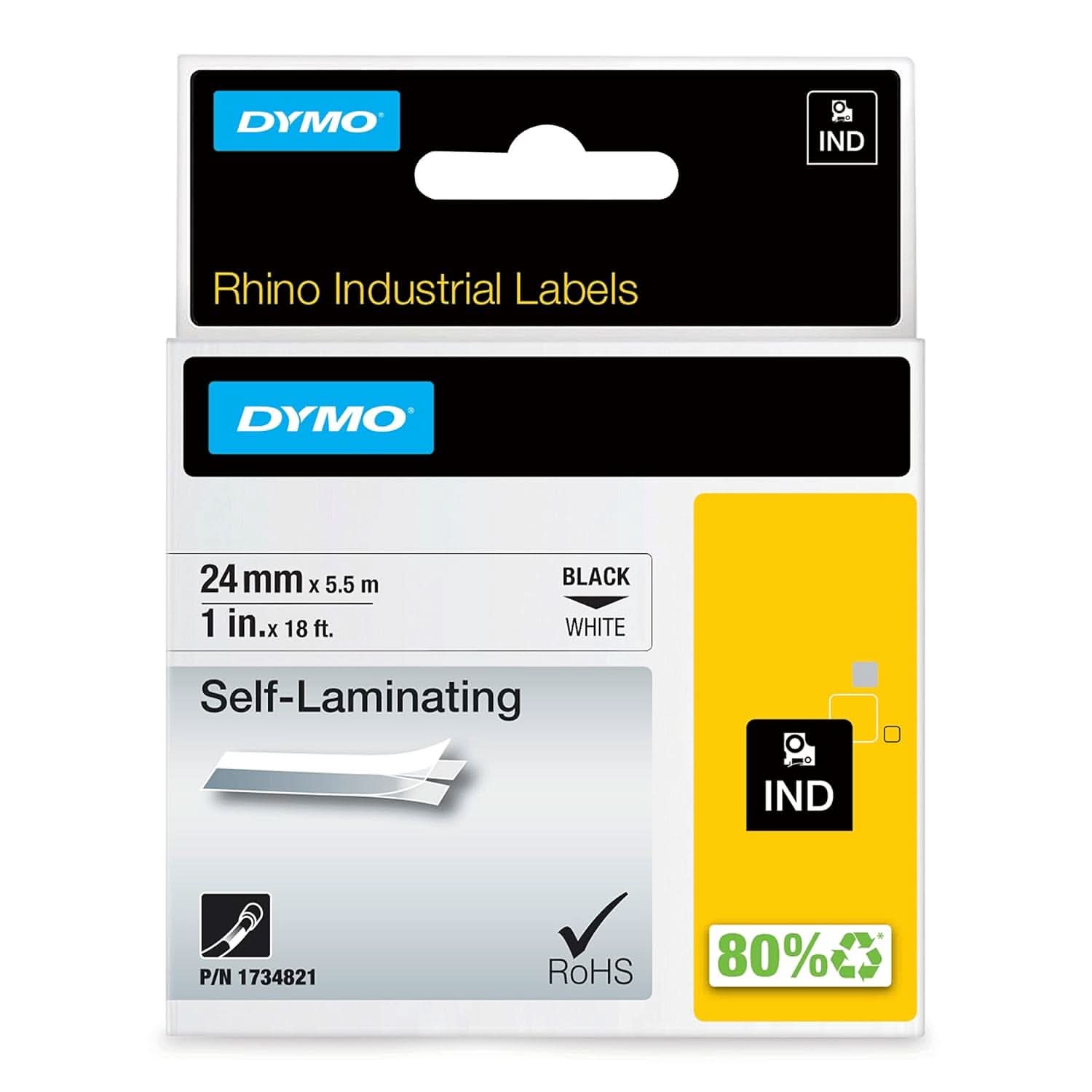 DYMO RHINO IND 24 MM VINYL TAPE WHITE SELF LAMINATED