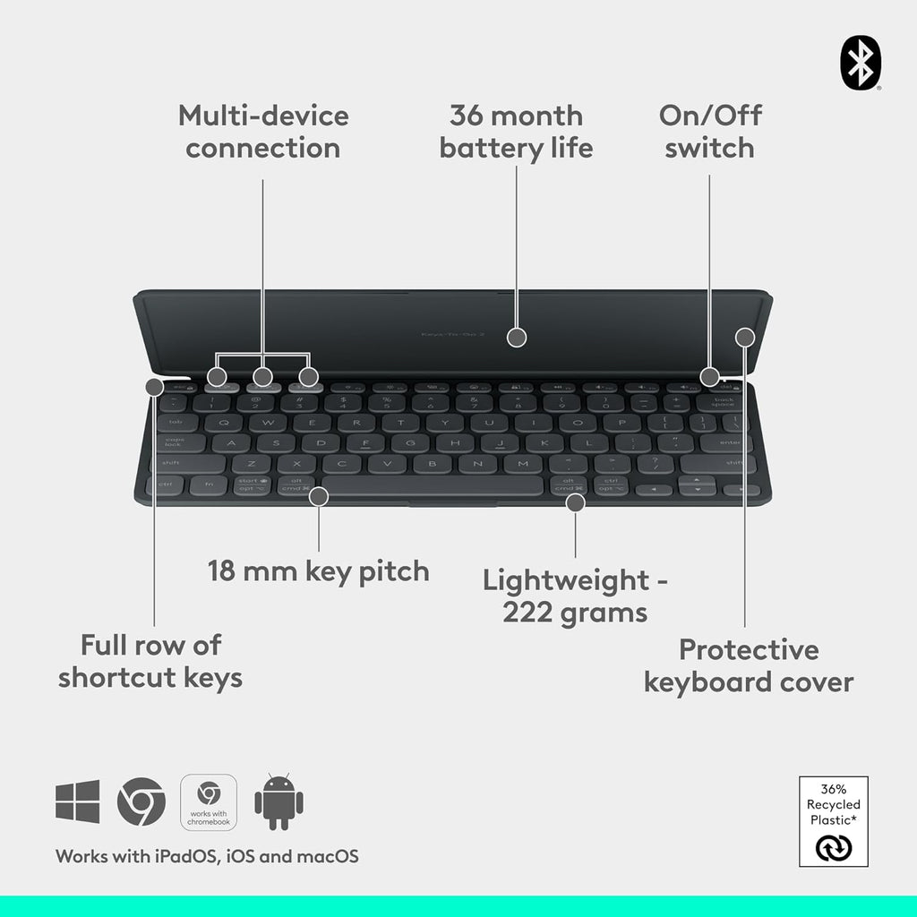 Logitech Keys-To-Go 2 Portable Bluetooth Tablet Keyboard with Built-in Cover - Graphite