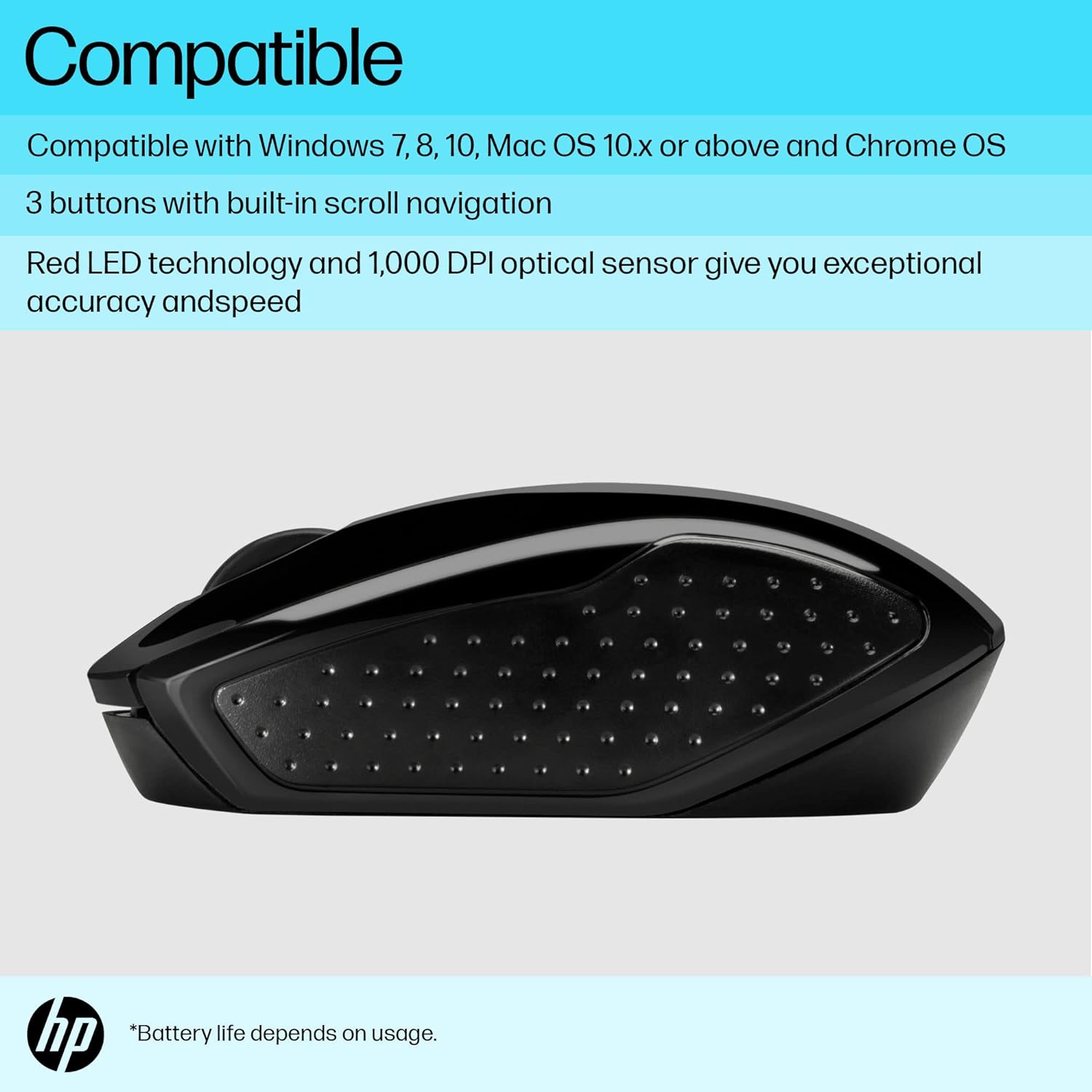 HP 200 Wireless Ambidextrous Design 2.4 GHz Optical Sensor Mouse - Black