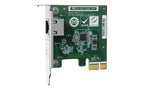 A green PCI Express Ethernet switch card with a white metal bracket, featuring a single RJ45 port on the left and a gold PCIe connector on the right, shown against a plain white background.