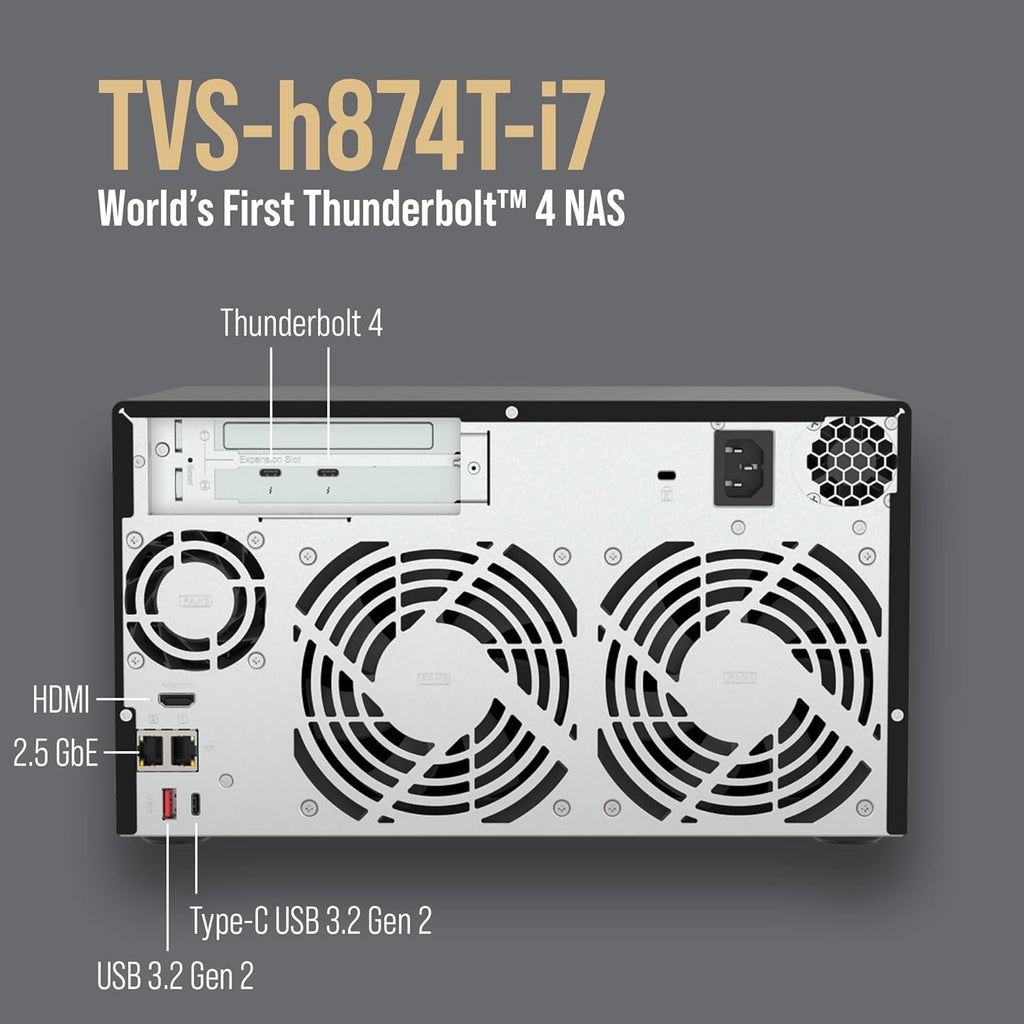 QNAP TVS-h874T-i7-32G 8 Bay 2.5GbE Thunderbolt 4 Desktop Network Attached Storage - Black