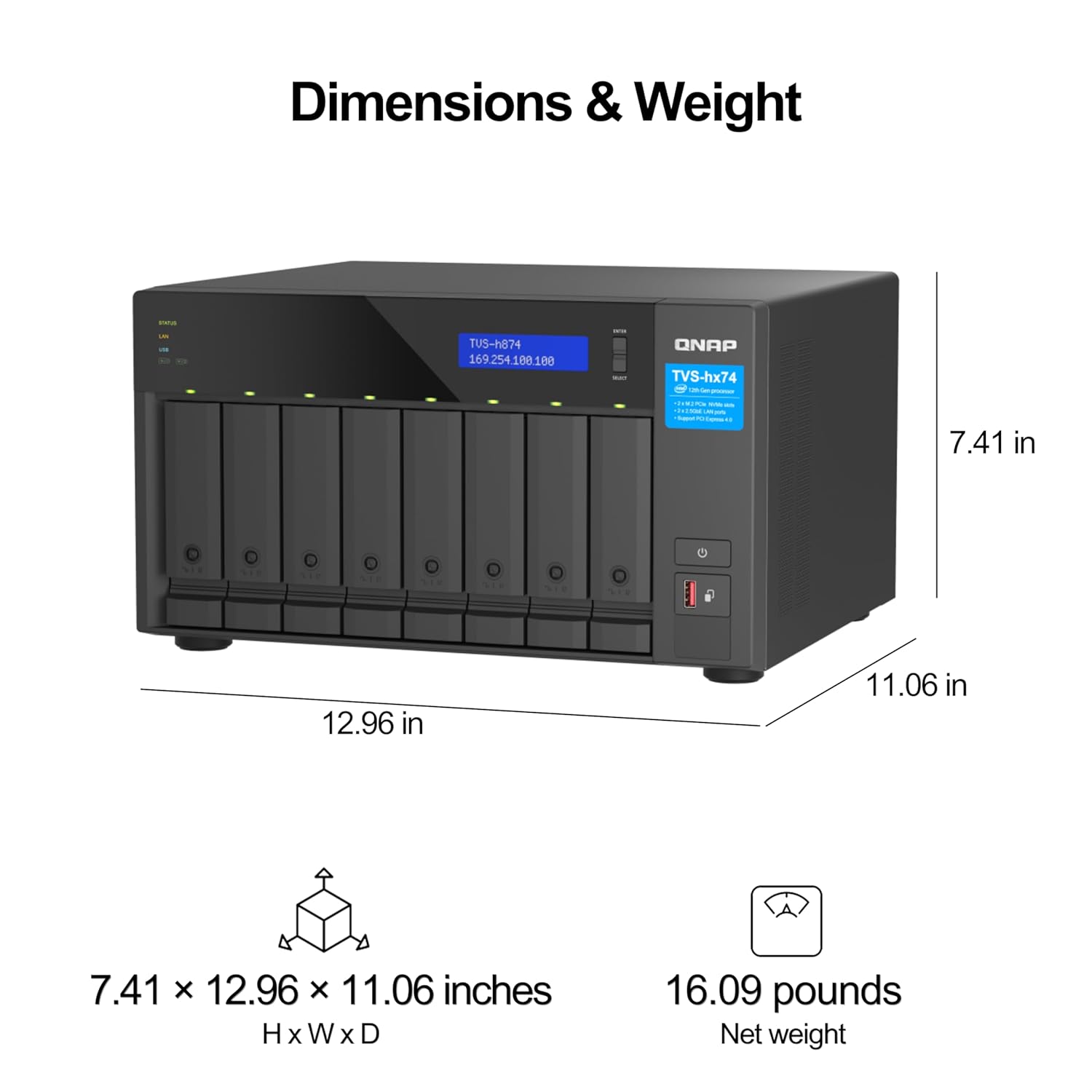 QNAP TVS-h874-i7-32G 8 Bay 2.5GbE Desktop Network Attached Storage - Black