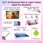 12.1-inch AI-Powered Slim & Light Tablet with features highlighted on a pink background