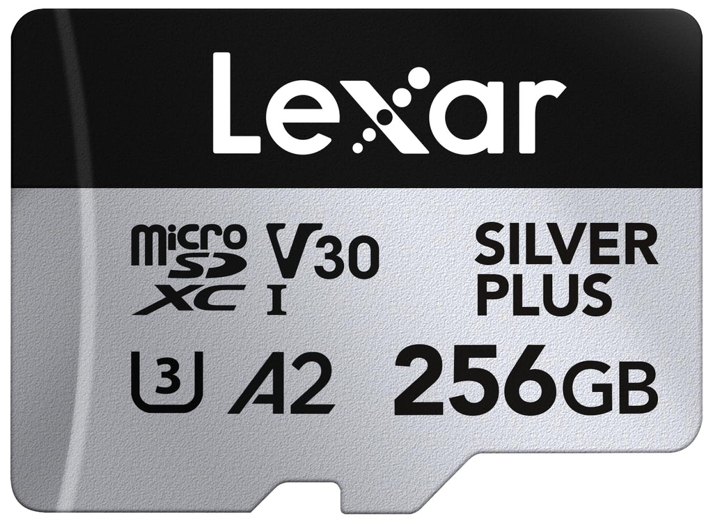 Lexar Silver PlusMicro SD Card, Microsdxc TF Card up to 205MB/s Reading, 100MB/s Write Micro SD+ Memory Card Adapter, A2, U3, Class 10, V30, Full HD and 4K UHD Video
