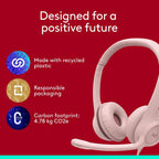 Headphones with sustainability features on a red background
