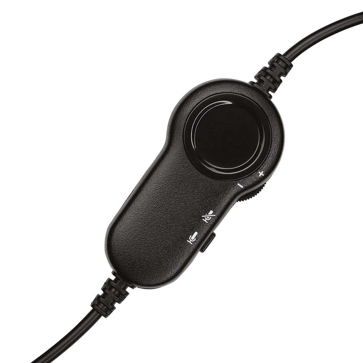 Black remote control with cable on a white background