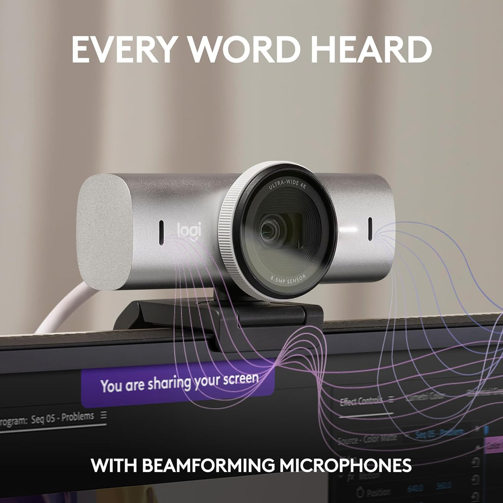 Logitech Master Series MX Brio 4K Ultra HD USB-C Collaboration and Streaming Webcam with Dual Mics - Pale Gray