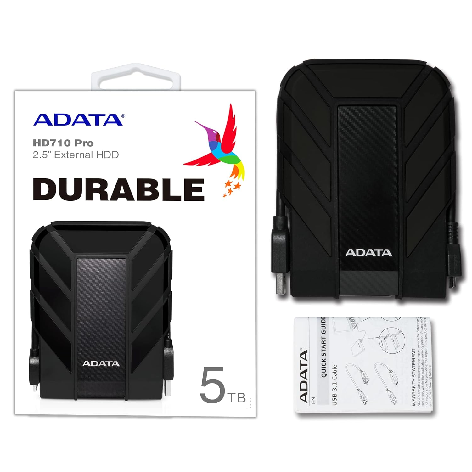 ADATA HD710 Pro 1TB USB SATA III USB 3.1 External Portable Shockproof Hard Disk Drive - Black