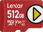 Lexar 512GB PLAY micro SD Card, UHS-I, C10, U3, V30, A2, Full HD, 4K, Up to 205/140 MB/s microSDXC Memory Card, Expanded Storage for Nintendo-Switch 1, Gaming, Smartphones, Tablets (LMSPLAY512G-BNSNU)