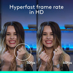 Comparison of a woman's face at 30fps and 60fps with text 'Hyperfast frame rate in HD'.