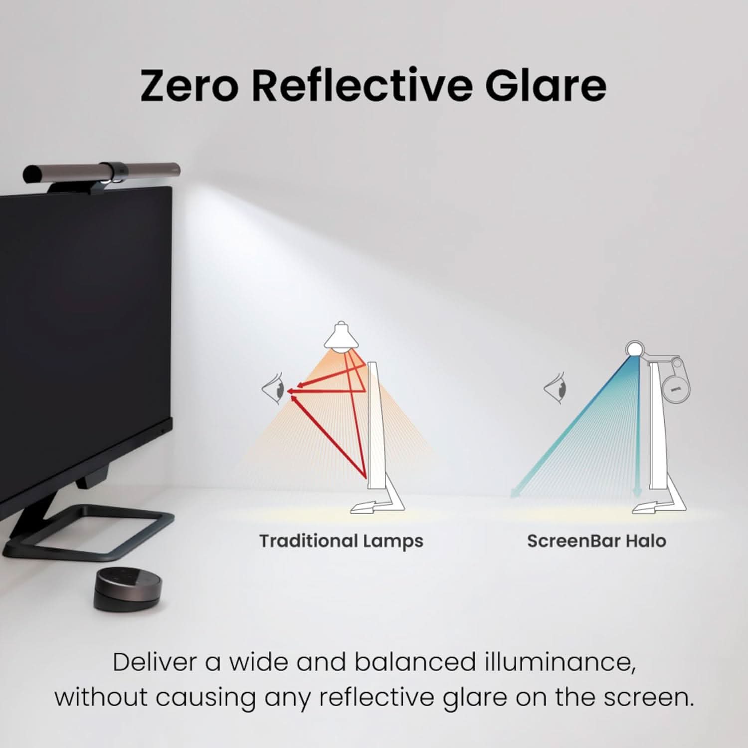 BenQ ScreenBar Halo LED Monitor Light| Lamp with Wireless Controller| Adjustable Brightness and Color Temperature| Eye-Care| No Screen Glare| Space Saving| Curved Monitors| USB